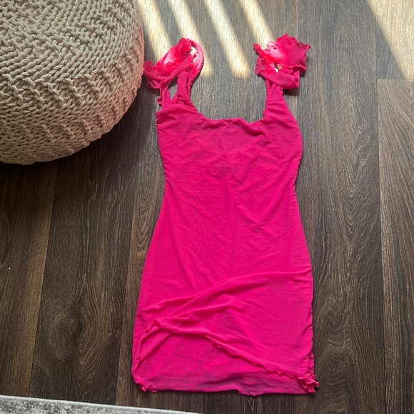 Don't Tell Me Now Mini Dress Hot Pink - Picture 1 of 5